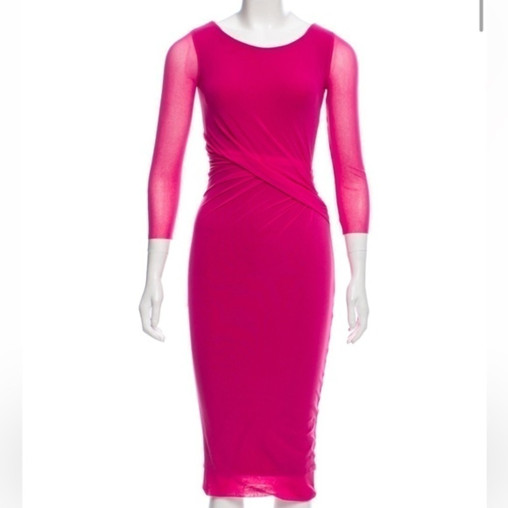 FUZZI Ruched Bodycon Midi Dress - Pink NWT